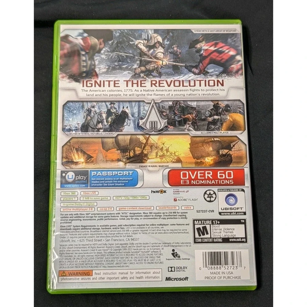 Assassin's Creed III Xbox 360 Game Ubisoft Tactical Action‎ 2-Disc Complete CIB
